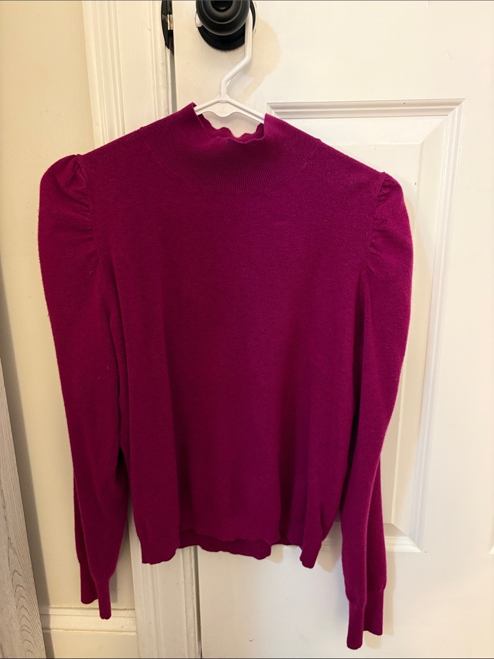 Express Magenta Puff-Sleeve Mock Neck Sweater